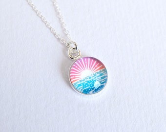 Sterling silver Sunrise Necklace - Dainty ocean sunrise sun necklace - Nature necklace for surfers and beach lovers
