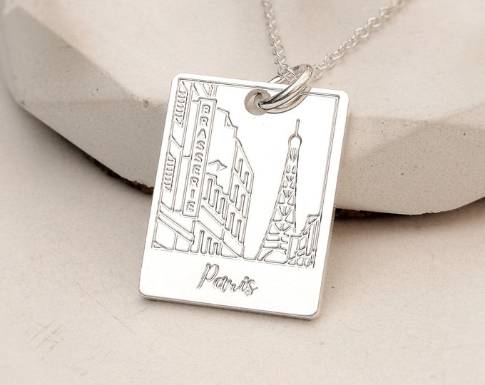 Paris Necklace, Eiffel Tower Necklace ideal Paris gift. Souvenir travel necklace for Paris themed wedding or engagement. Valentines gift.