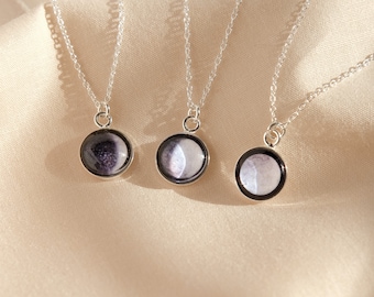 Collar personalizado con fases lunares – Regalo de luna de nacimiento en plata de ley