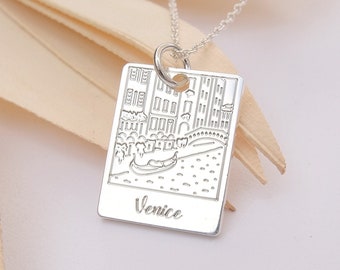 Memories of Venice travel necklace. Italy souvenir, travel gift for Italy lover. Meaningful silver necklace.