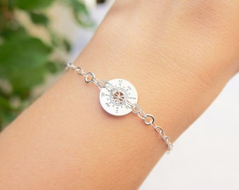 Compass bracelet with sterling silver chain. Adjustable bracelet that makes the ideal travel gift. Wanderlust jewellery for adventurers.