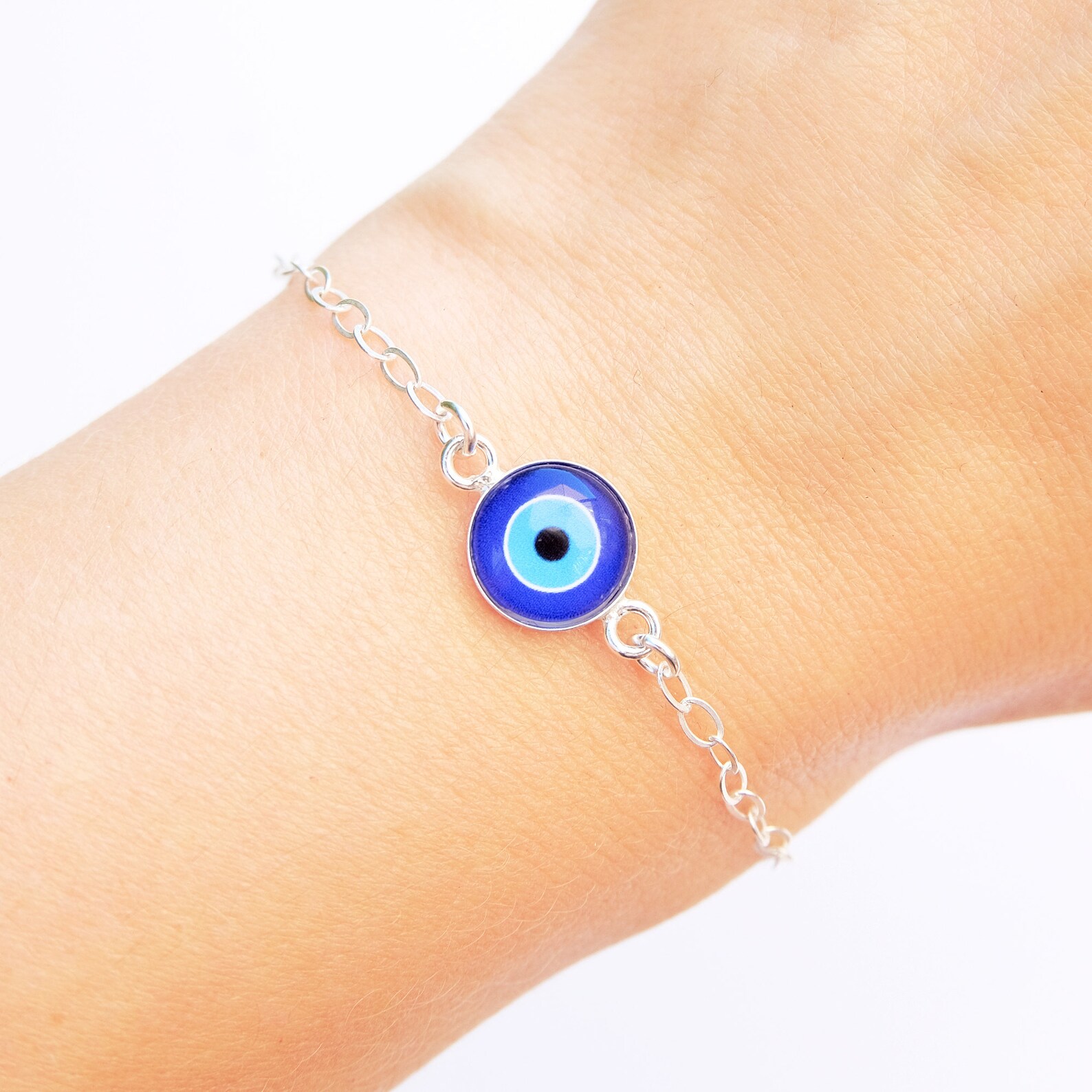 Sterling Silver Evil Eye Bracelet Etsy UK