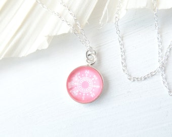 Coral Pink Sterling Silver Compass Necklace - Wanderlust Travel Jewellery - Travel Gift for Her - New Adventures Gift