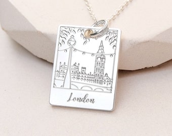 London necklace featuring Big Ben from the South Bank. Unique travel necklace that makes a great London gift. Meaningful travel gift for her