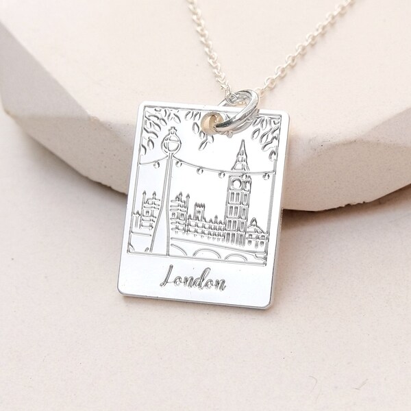 London necklace featuring Big Ben from the South Bank. Unique travel necklace that makes a great London gift. Meaningful travel gift for her