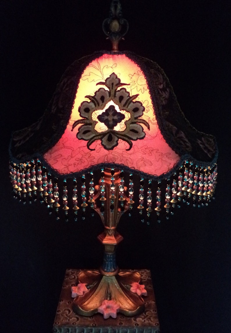 Handmade Antique Lampshade Lamp Beaded Fringe Metallic Lace Etsy