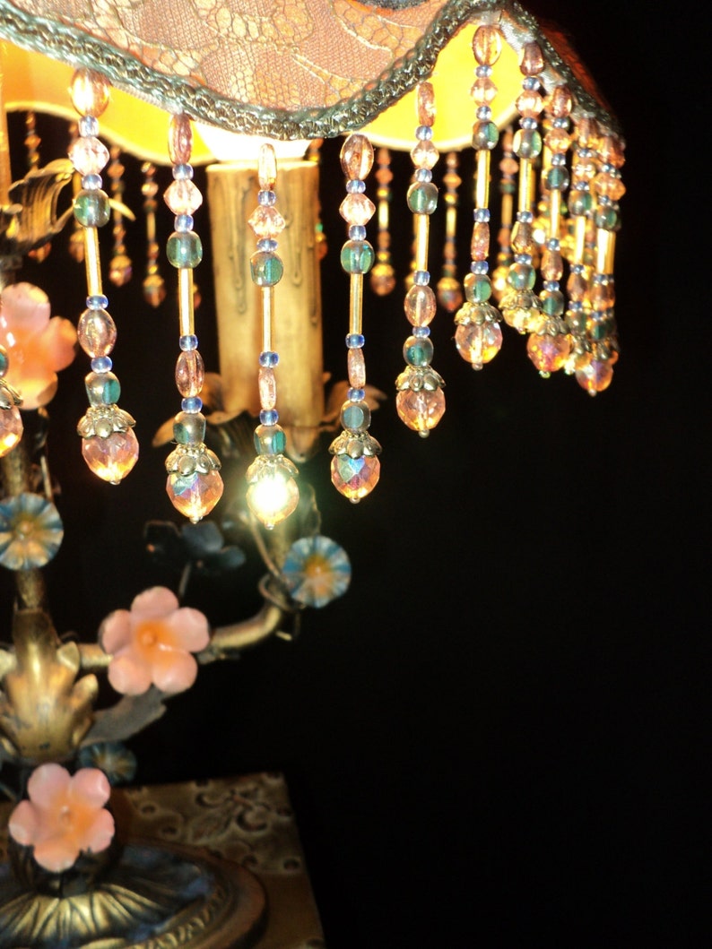 Antique Beaded Lampshade Handmade Beaded with French Floral Etsy
