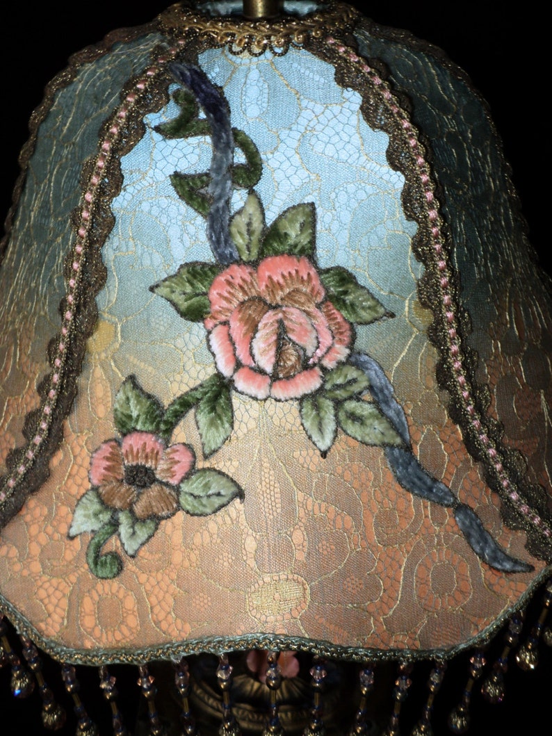 Antique Beaded Lampshade Handmade Beaded with French Floral Etsy