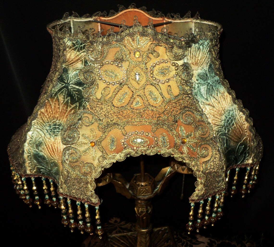 Handmade Antique Beaded Lampshade Stamped Velvet with Beaded Etsy