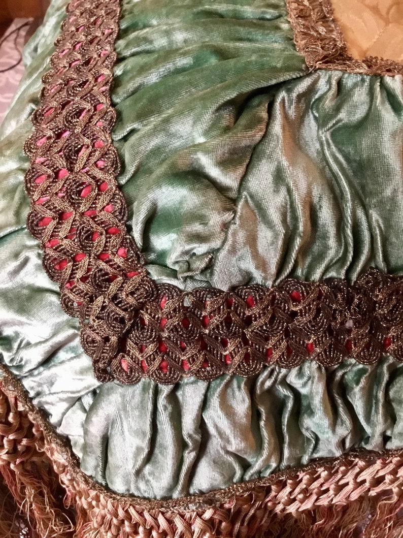 Antique Chenille bordado Coverlet Silk Velvet Trim Frine Etsy