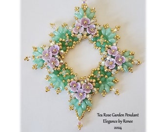 Tea Rose Garden Pendant Turquoise/Purple - Bead Pack ONLY/Must Purchase Tutorial Separately