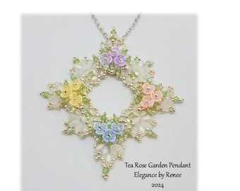 Tea Rose Garden Pendant Crystal - Bead Pack ONLY/Must purchase Tutorial Separately