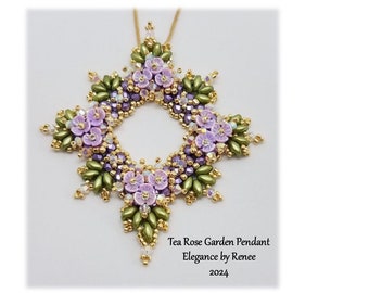 Tea Rose Garden Pendant Purple/Green- Bead Pack ONLY/Must purchase Tutorial Separately