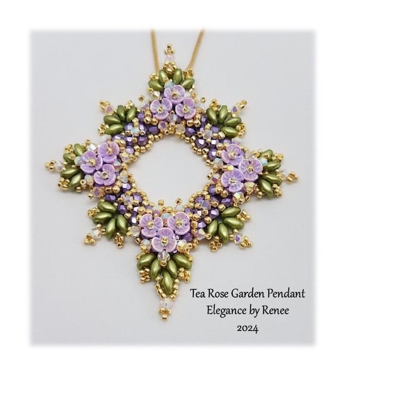 Tea Rose Garden Pendant Purple/Green- Bead Pack ONLY/Must purchase Tutorial Separately