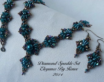 Diamond Sparkle Set (Necklace, Bracelet & Earrings) Tutorial - Free Earrings Tutorial lncluded - 3 PDF Instant Downloads