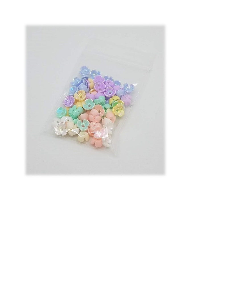 72pc 6mm Tiny 3-Petal Flower Bead Resin/Acrylic Mixed Resin Iridescent AB image 2