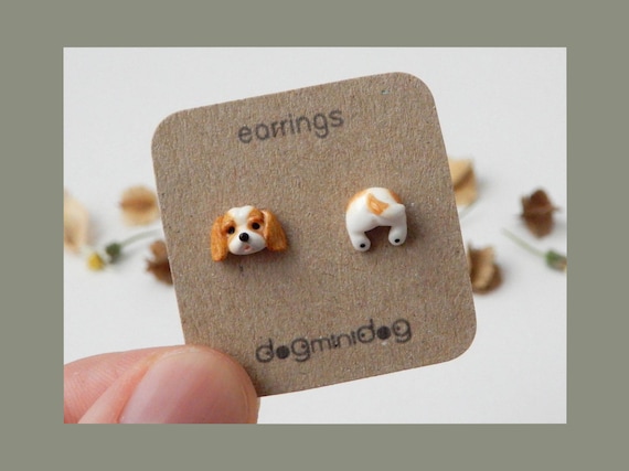 Cavalier King Charles Spaniel Stud Earrings, Cavalier King Charles Spaniel earrings, King Charles Spaniel gifts, Earrings for dog lovers.