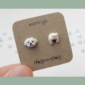 Boucles d&#39;oreilles maltaises, boucles d&#39;oreilles maltaises, cadeaux maltais, boucles d&#39;oreilles pour les amoureux des chiens.