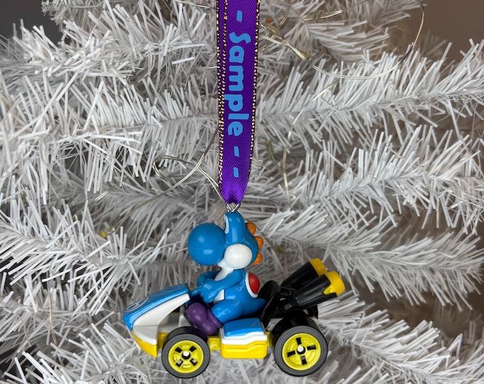 Personalized Blue YOSHI Mario Kart Hot Wheels Ornament