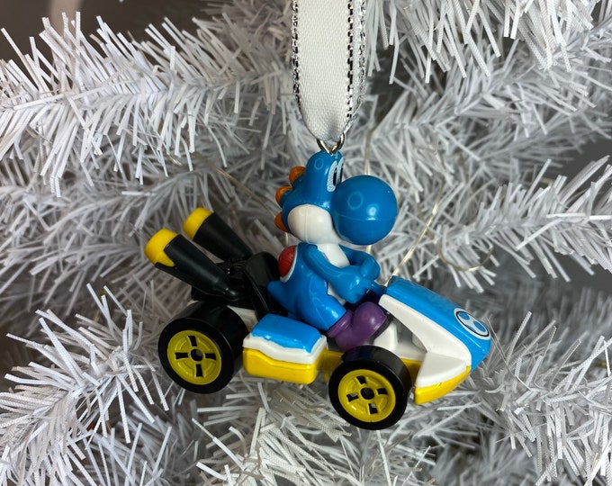 Personalized Blue YOSHI Mario Kart Hot Wheels Ornament