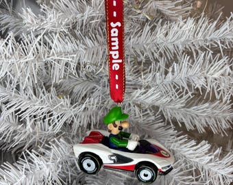 Personalized Luigi Mario Kart Hot Wheels Ornament