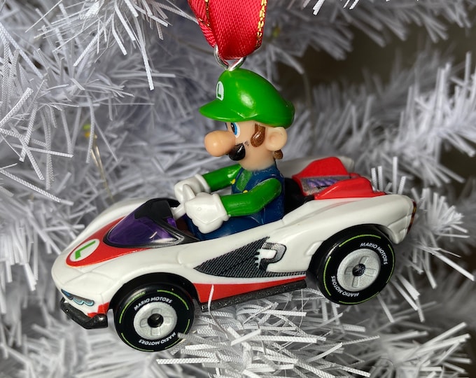 Personalized Luigi Mario Kart Hot Wheels Ornament