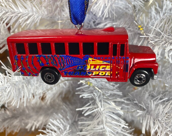 Personalized Police Transit School Bus Matchbox Ornament