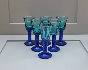 Liquor GLASSES, 6 pcs, blue- & green-tinted glass 13 cm