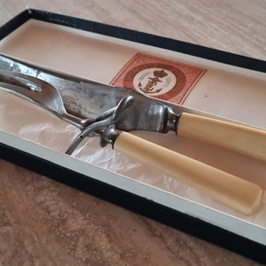 Eskilstuna Vintage Swedish Carving Set Knife and Fork Meat Carvers Celluloid Handles