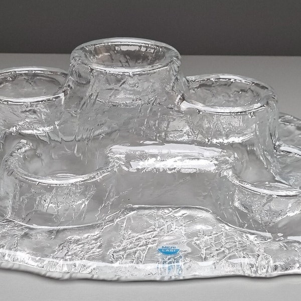 Meri Lasi Finland Glass Volcano Candleholder, Pertti Kallioinen Design, Vintage Meri Lasi Tulivuori Molten Glass Candle Holder Centrepiece