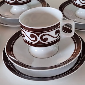 Vintage coffee set cup and 2 saucers, Porcelain  Eschenbach cup and saucers 1970s retro cup and saucers, Eschenbach Germany, 도자기