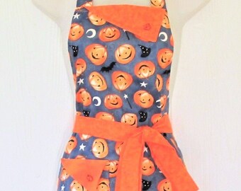 Vintage Style Halloween Apron for Women, Jack O'Lanterns, Black and Orange, KitschNStyle Aprons