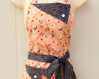 Sushi Lover's Apron for Women, Retro Apron for with Pocket, KitschNStyle Aprons