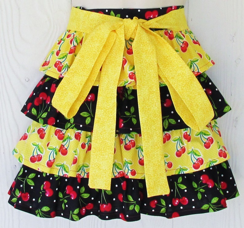Cute Waist Half Apron With Cherries and Ruffles in Layers of Etsy