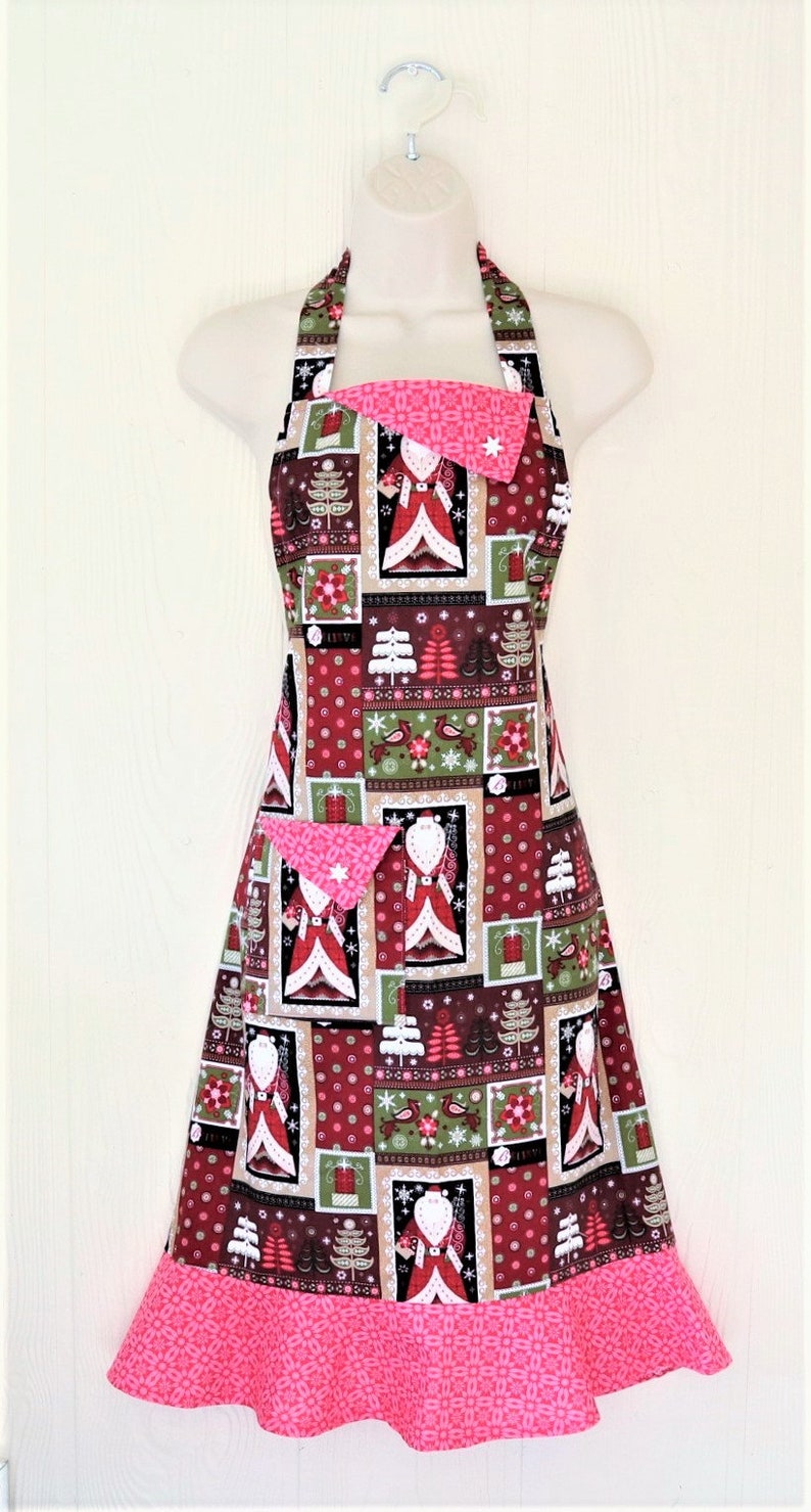 Christmas Apron for Women Vintage Santa Christmas Patchwork Etsy
