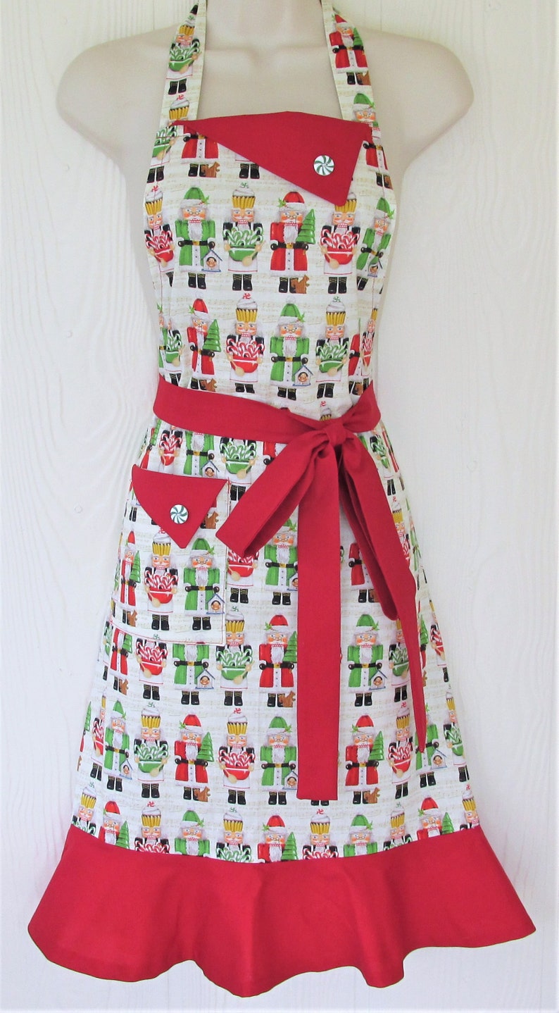 Retro Christmas Apron for Women Cute Nutcrackers Peppermint Etsy