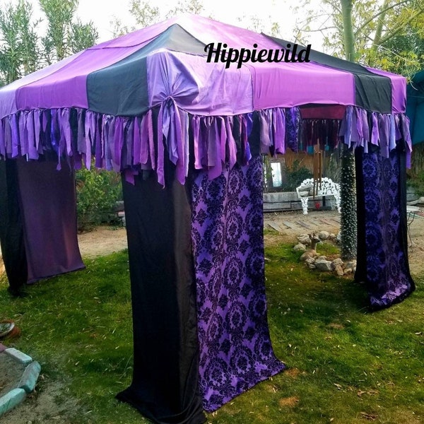 10x10 canopy cover, gypsy witch tent, Halloween vendor, custom canopy cover, vendor canopy tent cover, IN STOCK purple black, rustic witch