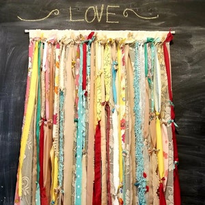 Boho curtain, rag curtain, door curtain, closet curtain, boutique curtain, vtg linen curtain, hippiewild, boho decor, room divider, In Stock