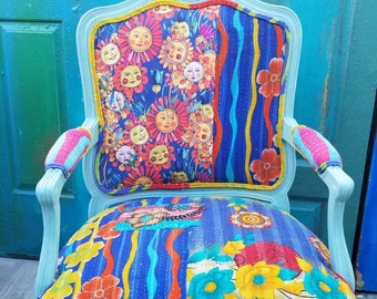 Whimsical Side Chair, LOCAL PICKUP ONLY, French Style Accent Chair, Rustic Boho Chair, Hippiewild, Patchwork Kantha Chair, Statement Chair,