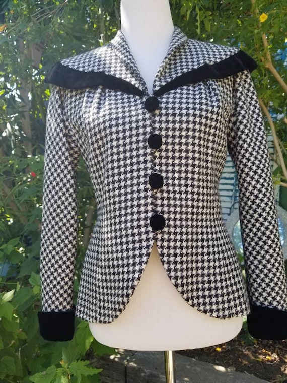 Vintage top coat black white check womens wool  m… - image 2