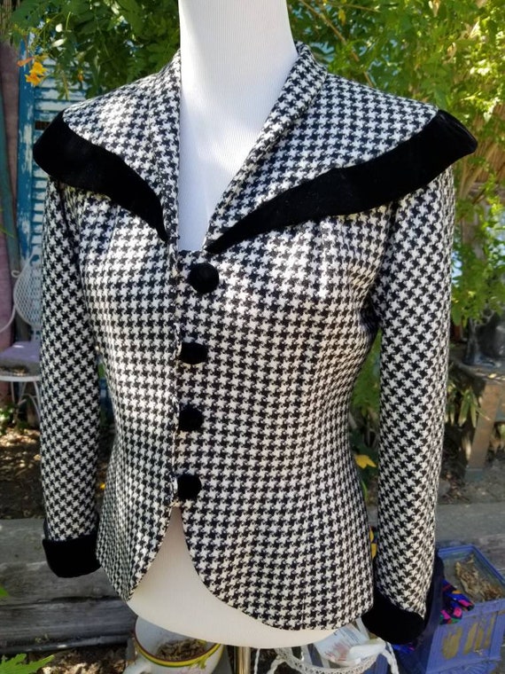 Vintage top coat black white check womens wool  m… - image 1