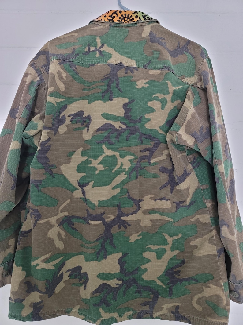 Upcycled Military Camo Jacket: Embroidered Vintage Army Coat, XL image 7