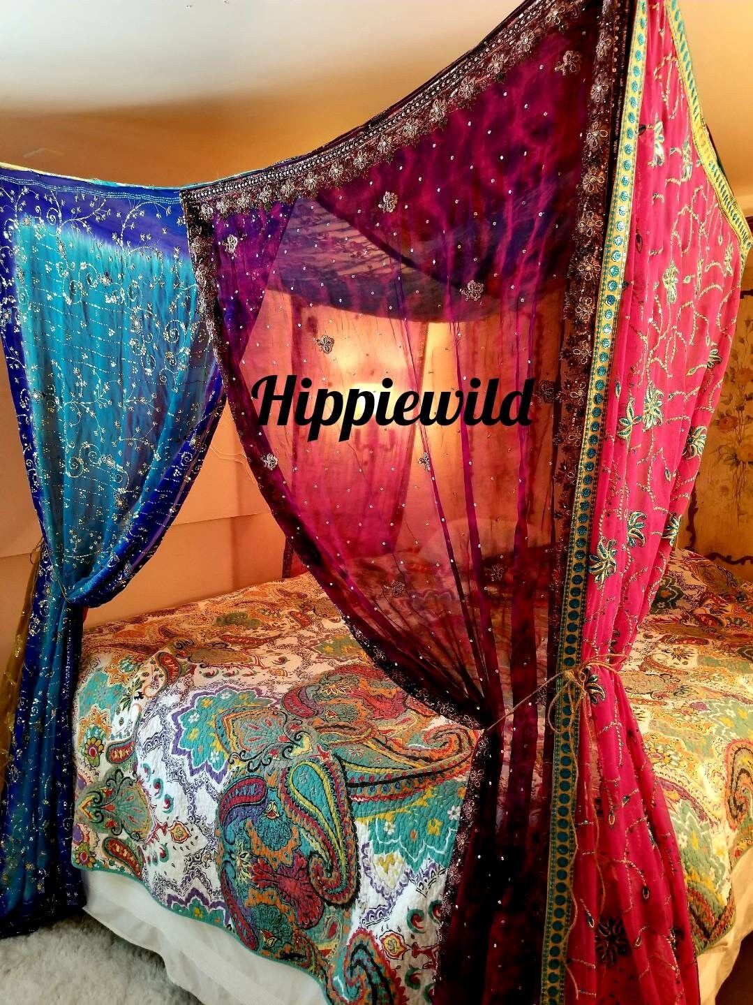 Bed Canopy Queen Boho Curtains Gypsy Bedroom Hippiewild MADE Etsy