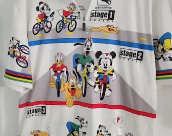 Vintage 1994 Giordana Mens Activewear Mickey and Friends Racing Cycling Shirt Disney Rare