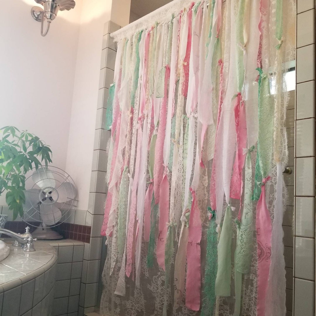 Shower Curtain or Door/closet Curtain Rustic Chic Shabby Panel Fringe