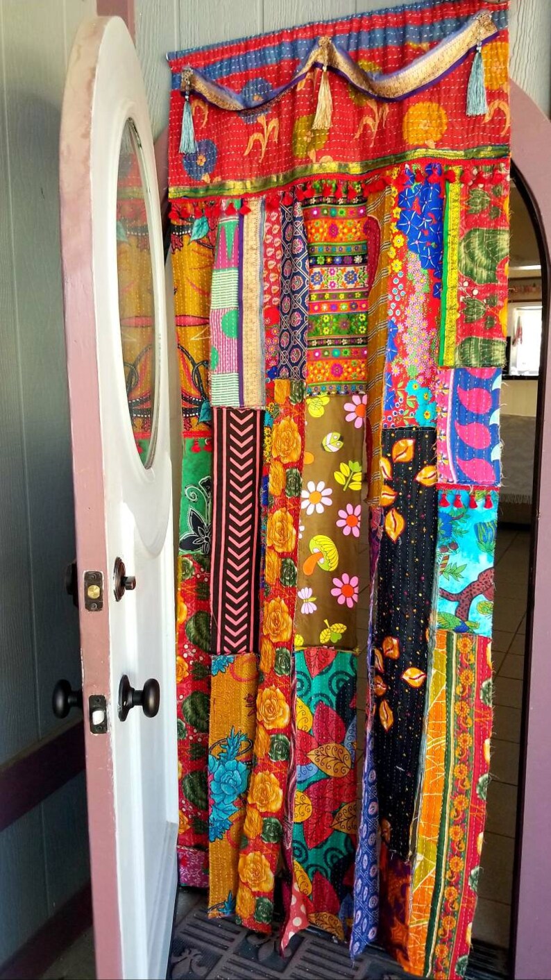 Boho Curtain Bohemian Decor Kantha Curtain Tassel Beaded Etsy