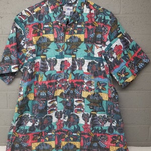 VINTAGE mens Reyn spooner shirt half button top hawaiian tropical boho hippie hippy surfer mens women unisex graphic groovy XXL