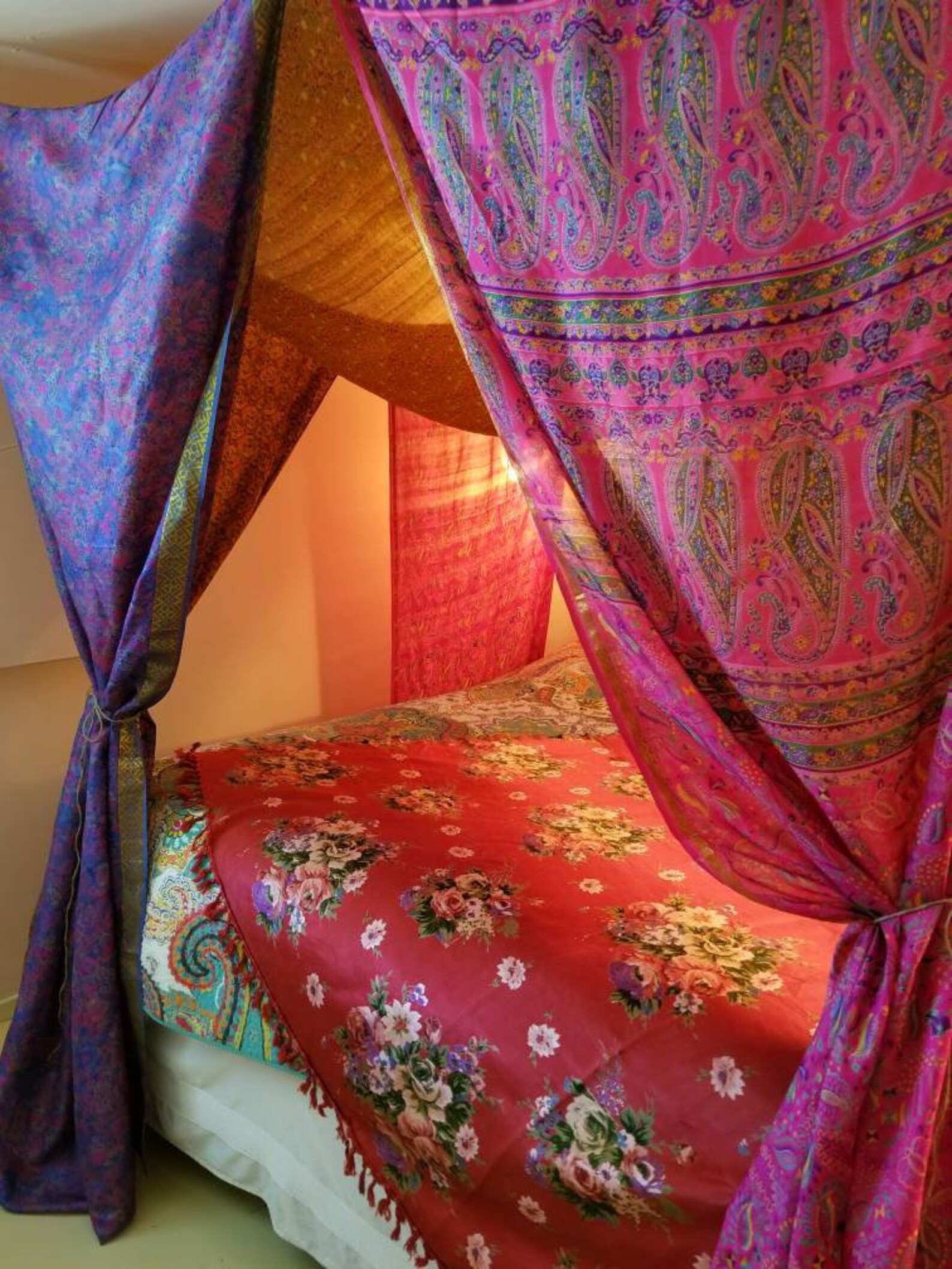 Bed Canopy In Stock Curtains Bohemian Blue Hippiewild Boho Etsy