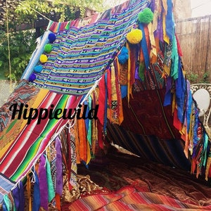 Boho tent teepee for garden wedding multi color handmade patchwork backdrop Made To Order hippiewild glamping decor bohemian vtg rare fabric