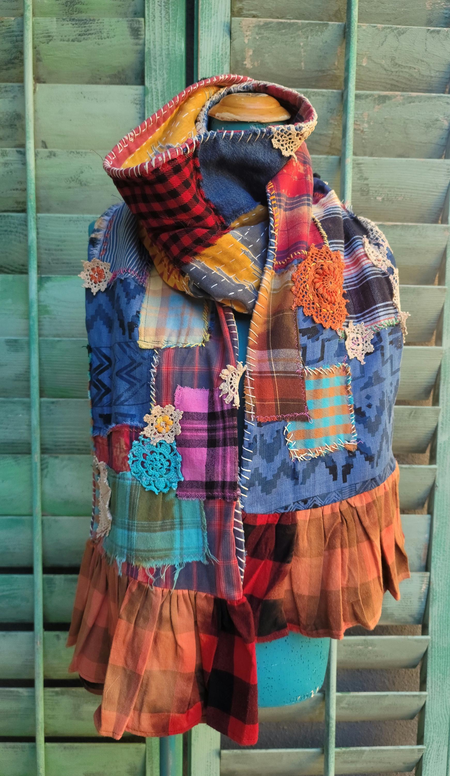 Kith Flannel Patchwork Scarf マフラー Handmade Patchwork Flannel Scarf: Embroidered Boho Shawl - Etsy
